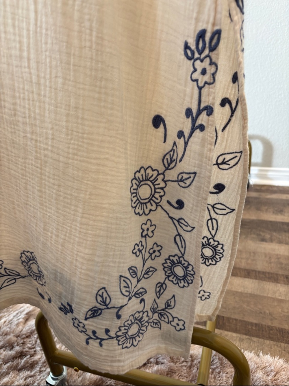 Hermoza Cream Maxi Coverup with Navy Embroidery - Picture 4 of 6